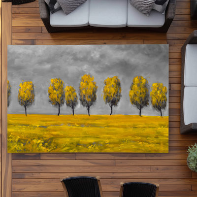 Yellow Trees in a Field Rug | Contemporary Living Room Decor