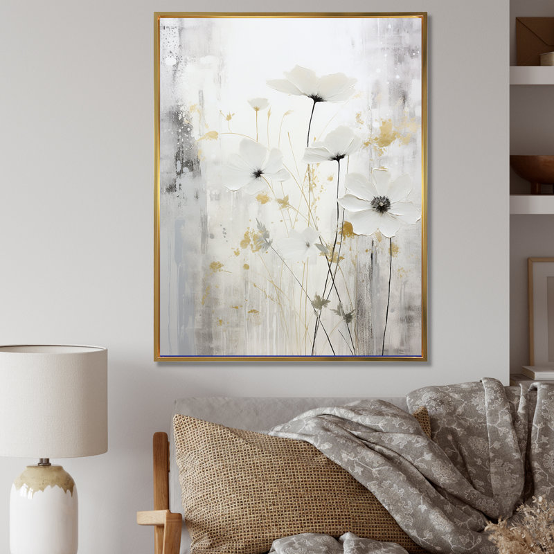 «Gray and White Herbs Minimal Harmony I», reproduction d'art sur toile, White Picture Framed, H 20 po x l 12 po