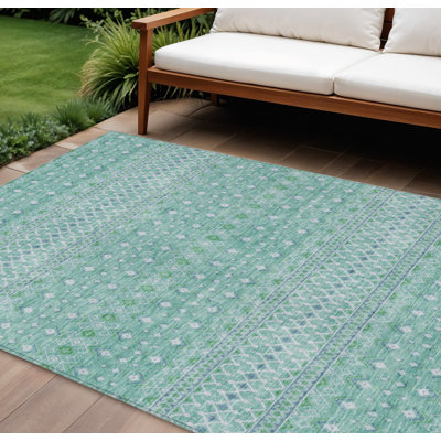 Tapis lavable 10 pi x 14 pi bleu sarcelle et ivoire Tribal