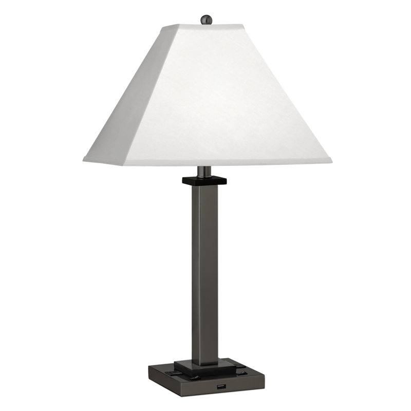 Lampe de table de 28 po de style carré à finition bronze avec USB et prise