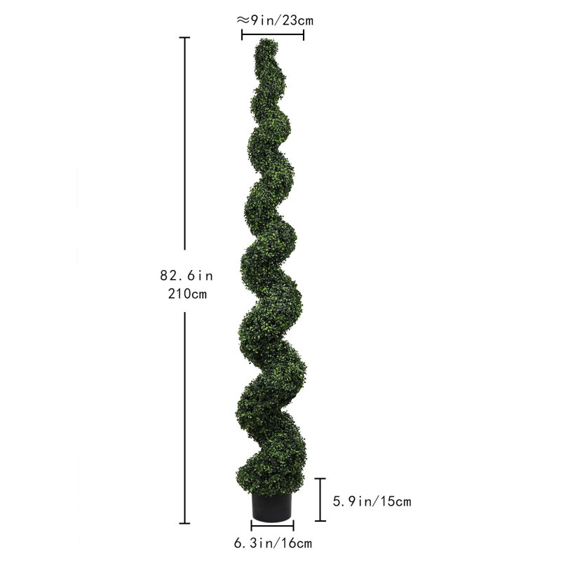 Plantes de buis de 7 pi, topiaires en spirale en pot noir pour décoration de jardin devant la véranda, vert foncé