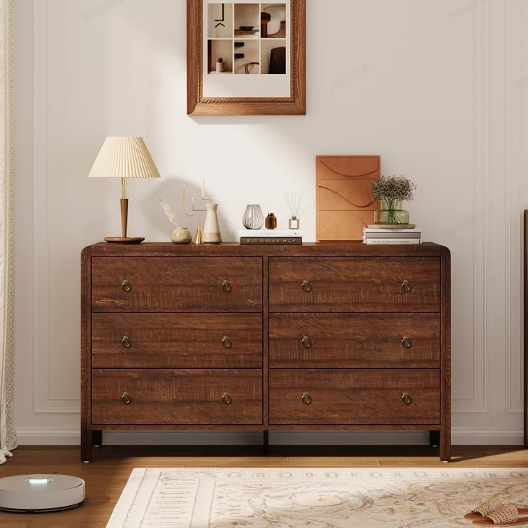 6 Drawer Dresser Storage Organizer with Sturdy Metal Handle, TV Stand for 55 inch TV, Chest of Drawers for Living Room, Hallway, Closet