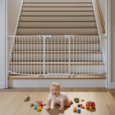 200.8"×29” Extra Wide Baby Gate & Pet Playpen, 8-Panel Metal Play Yard with Walk-Through Door - Hardware Mounted Indoor Safety Gate for Stairs, Doorways, Fireplace