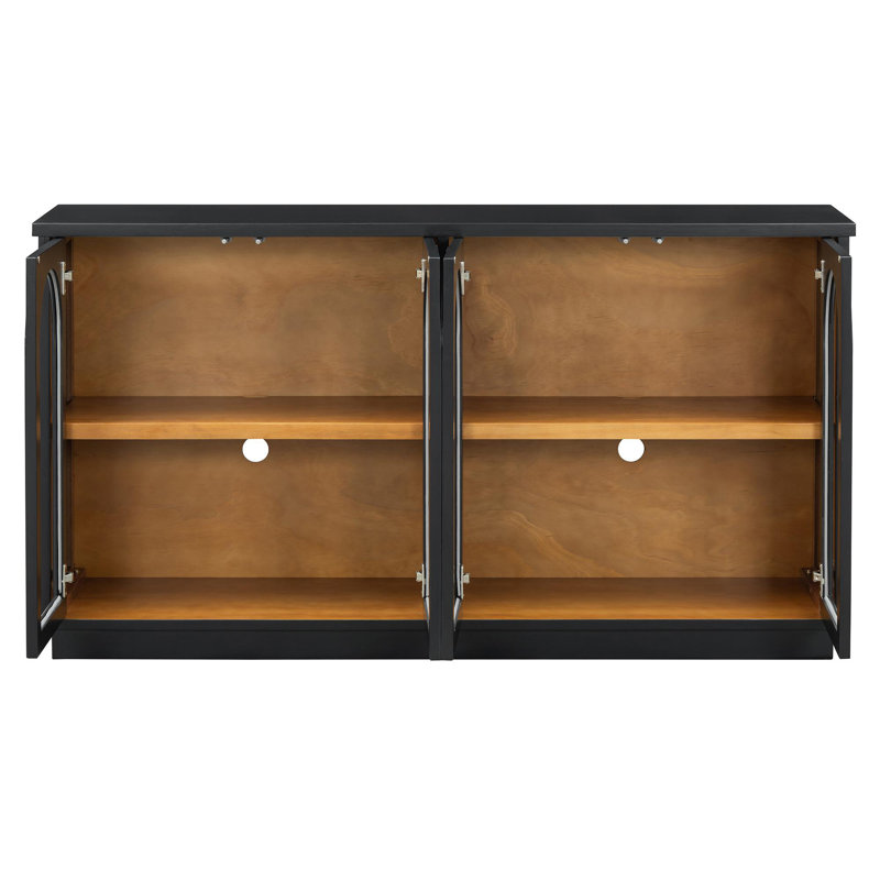 Grand buffet de rangement à 4 portes avec portes en verre, Noir