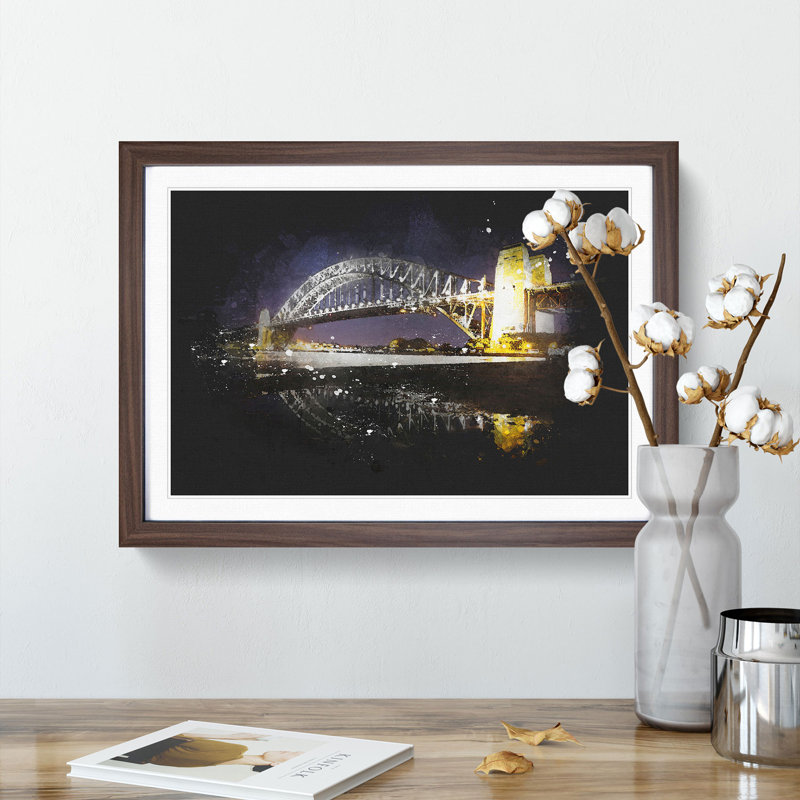 Sydney Harbour Bridge Australia - Picture Frame Graphic Art Print, Walnut Framed, 62cm H x 87cm W x 2cm D