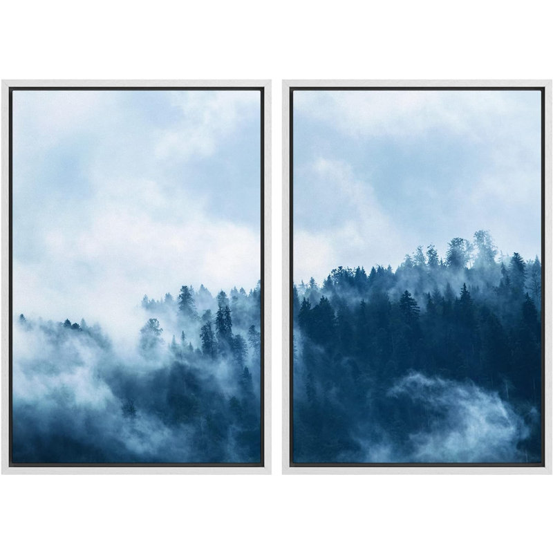 «Misty Fog Blue Winter Mountain Forest Nature Landscape», impression sur toile, 2 pièces, H 36 po x l 48 po x P 1,5 po