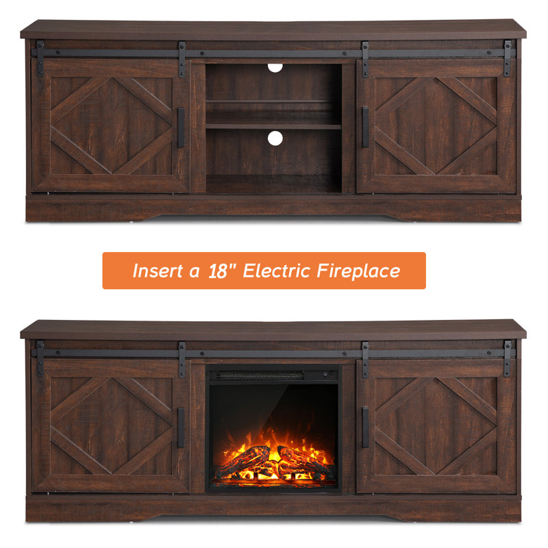 Laziza Farmhouse 75 In Fireplace Tv Stand,Entertainment Center With 18" Fireplace, Modern Sliding Barn Door And Storage Shelves For Living Room