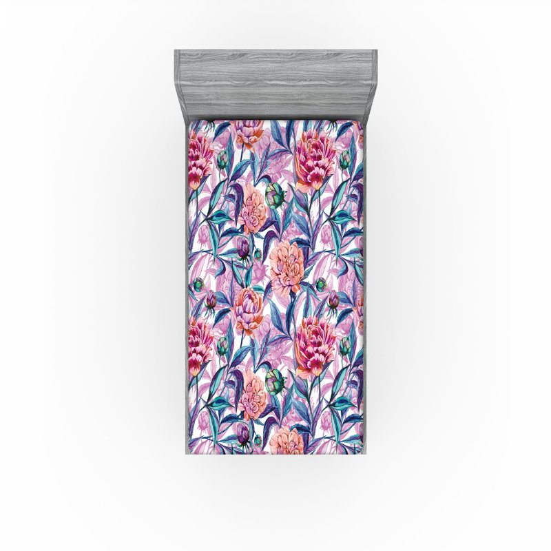 Drap-housse Ambesonne, Drap-housse de taille simple, Indigo, rose pâle, lilas / floral
