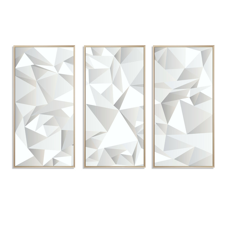 «White Crumpled Abstract», ensemble de 3 reproductions encadrées sur toile, H 28 po x l 36 po x P 1 po, Cadre brun