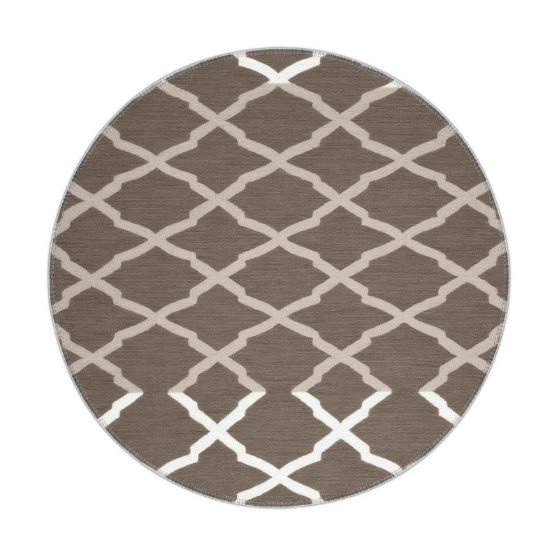 Trellis Gray Indoor and Outdoor Area Rug, Round 5'