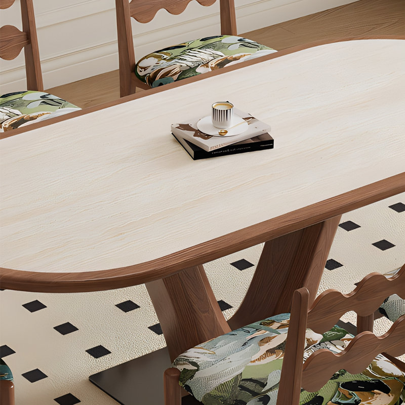 Table de salle à manger ovale simple, tendance et haut de gamme, 7 pièces : table, 6 chaises