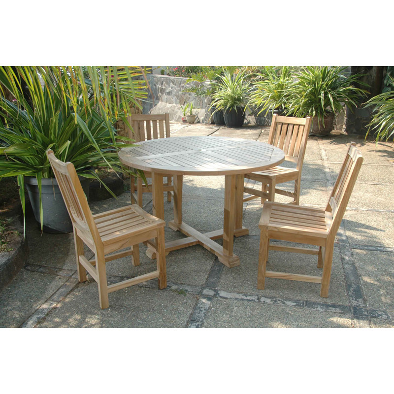 Kratzer 4 - Person Teak Wood Patio Dining Set with Round Table