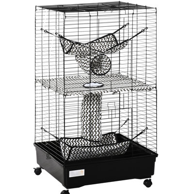 Cage pour animaux 42 po en métal, noire - avec roues, freins et plateformes multiples pour petits animaux