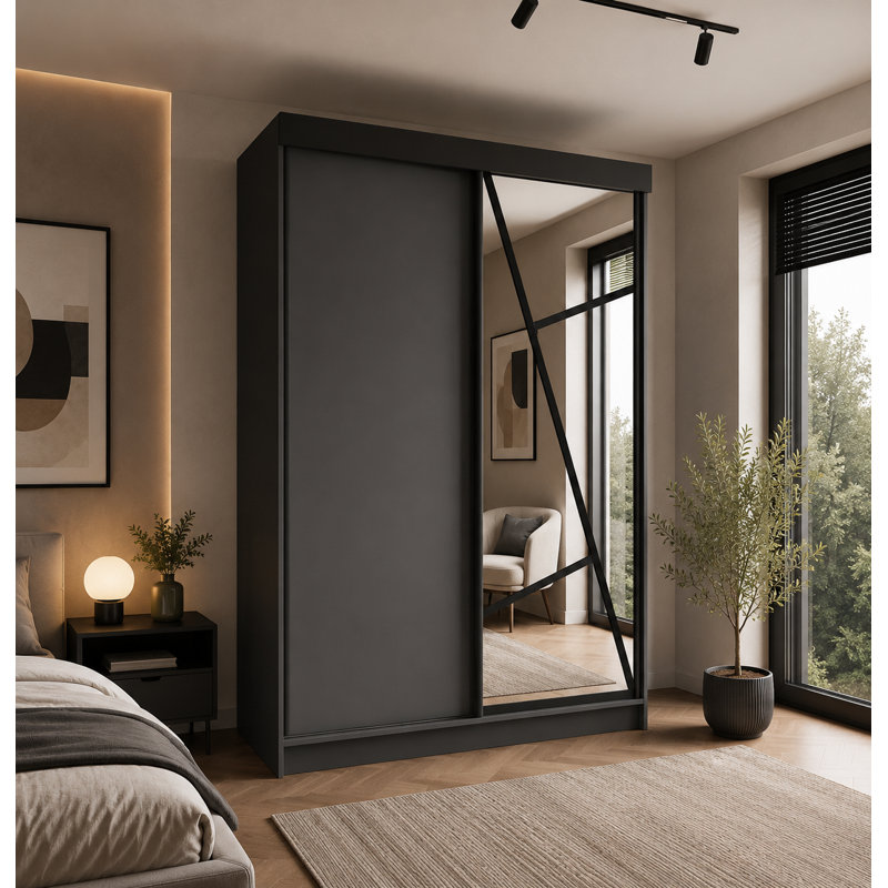 Cecillia 2 Door Wardrobe, 205cm H x 140cm W x 60cm D, Gray