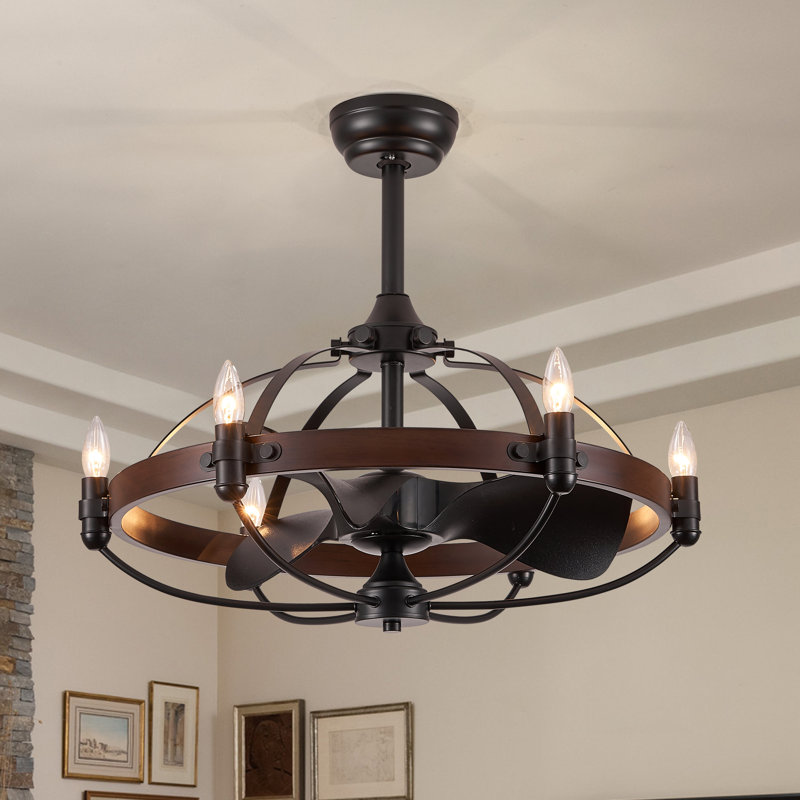 Arezo Caged Farmhouse Ceiling Fan, Black/Walnut