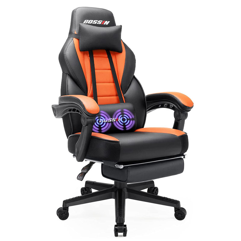 BOSSIN Gaming Chairs with Footrest, Ergonomic Computer Game Chairs with Lumbar Support, Orange/Black