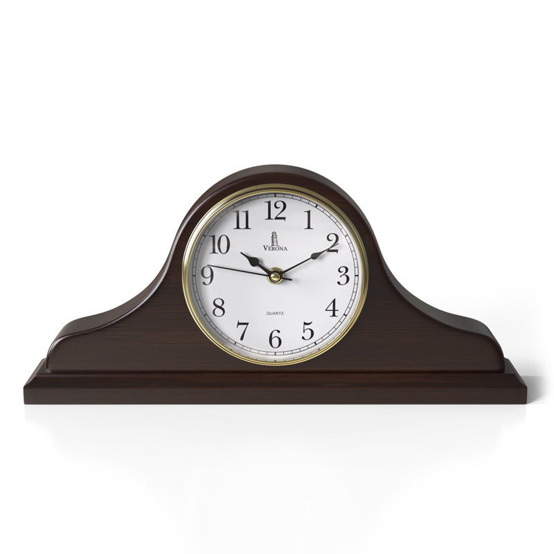 Horloge de table analogique à quartz en bois massif brun foncé