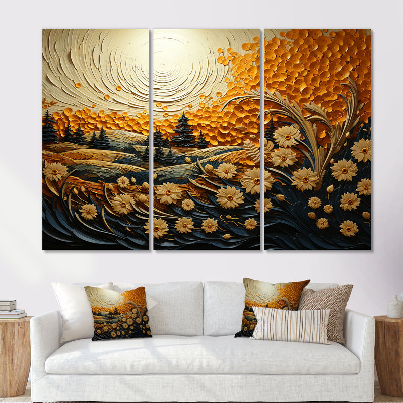 Karmas Wheat Whirl Meadow III - ensemble d'art mural sur toile Meadow, Toile tendue, H 32 po x l 48 po x P 1 po