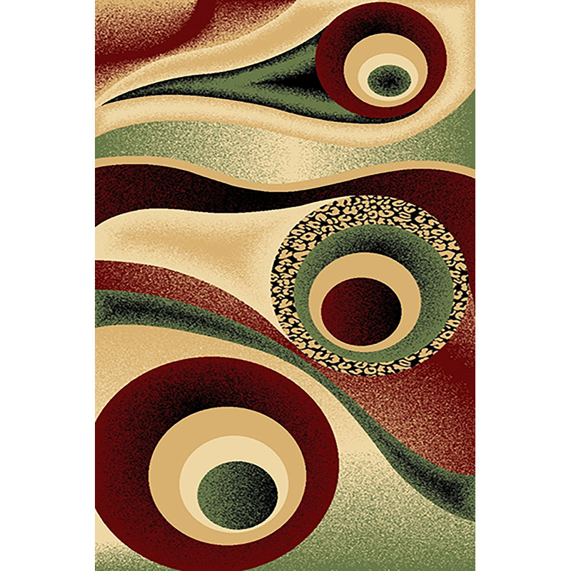 Mccampbell Abstract Area Rug, Rectangle 7'9" x 10'8", Burgundy/Green/Beige