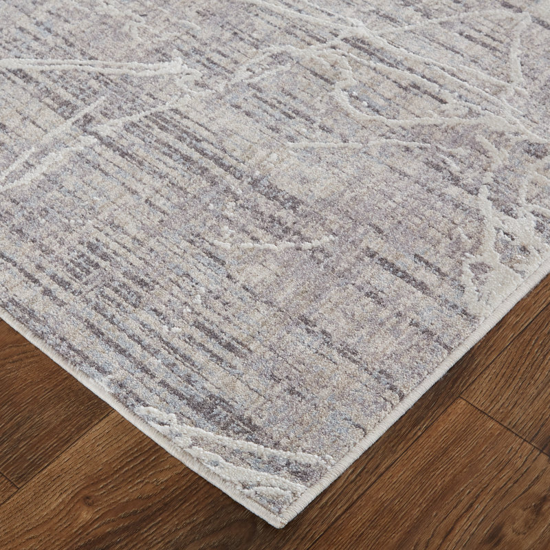 Alejoa Abstract Machine Woven Beige/Ivory Area Rug, Rectangle 1'8" x 2'10"