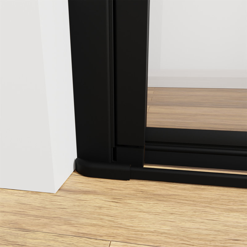 34" X 72" Semi-Frameless Pivot Shower Door, 1/4" Tempered Glass, Adjustable Width, Reversible Installation, Matte Black