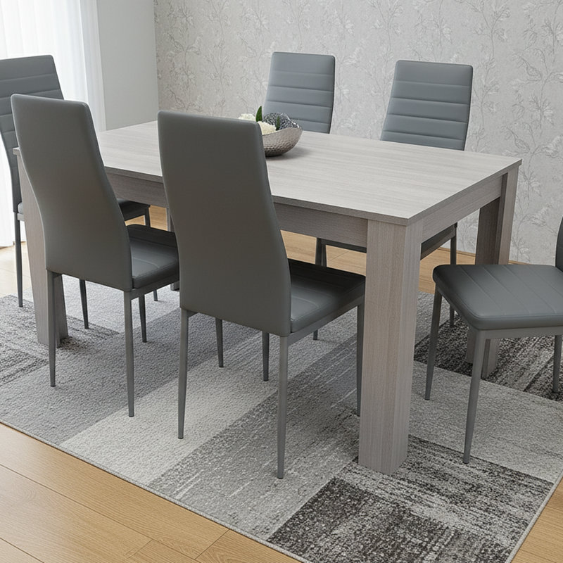 6 - Person Dining Set, 75cm H x 77cm W x 117cm D, Grey, Grey