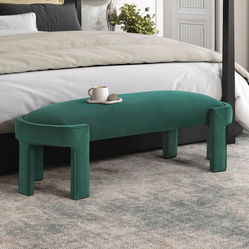 Banc rembourré en velours, Vert