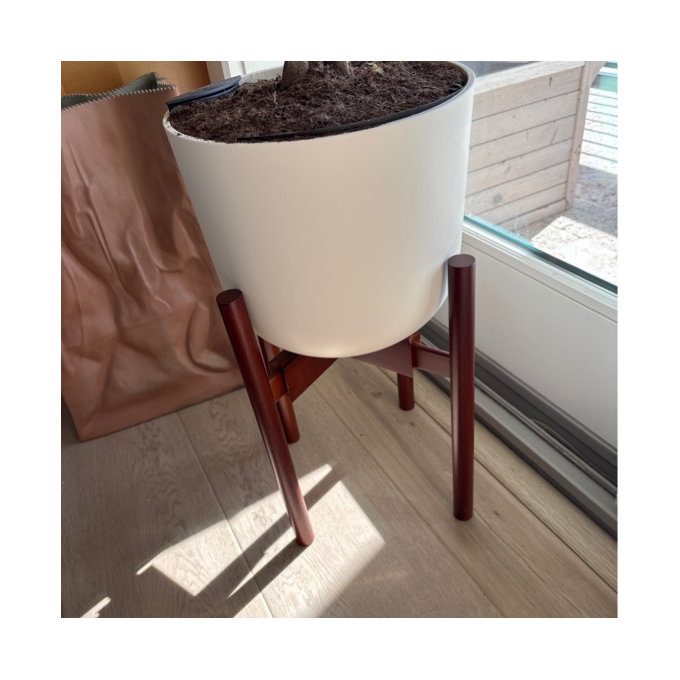 8-12" Adjustable Bamboo Plant Stand - Single-Tier Reddish Indoor Planter Holder - Brown