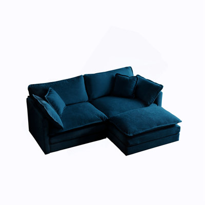 Chenille Two-Seater Sofa With 1 Footrest, 2 Seater L-Shaped Sectional With Ottoman,Loveseat With Ottoman For Small Living Space