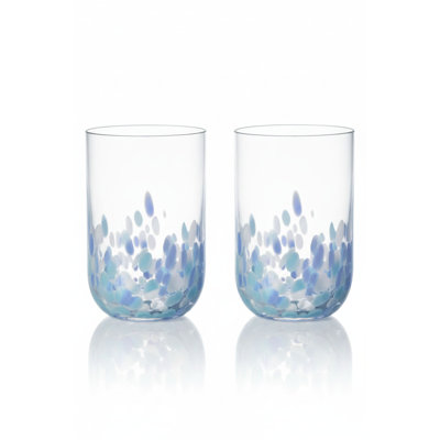 comme. par Villeroy & Boch - Ensemble de verres à whisky confettis turquoise, ensemble de 2, env. Capacité de 17 oz, abat-jour bleu doux, verre avec décor de confettis, va au lave-vaisselle, verres à gin en verre