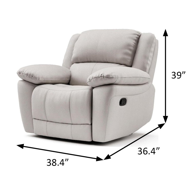 38.4" W Transitional Recliner Chair, Off-White, White