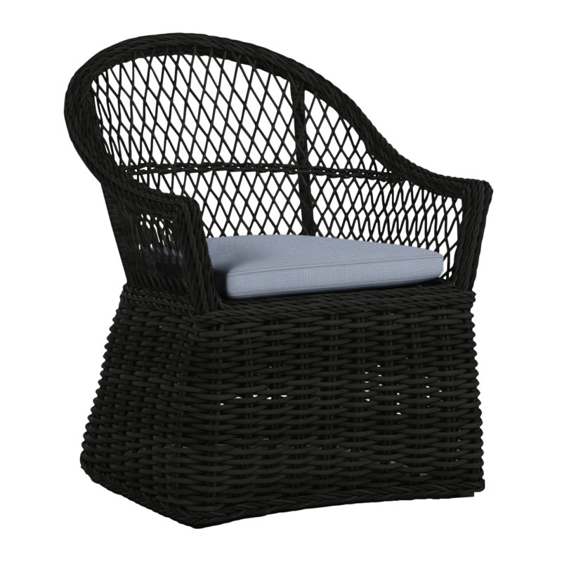 Soho Patio Chair with Sunbrella Cushions, No Welt, Arbor Chambray Dove Sunbrella®, Black