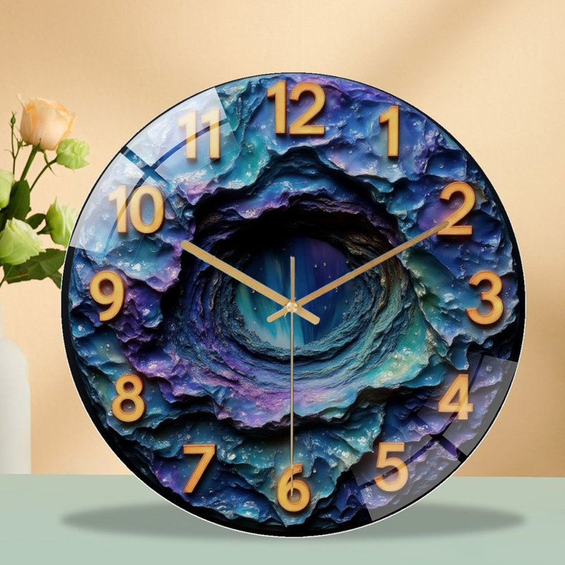 Horloge en cristal avec portail Vortex - horloge murale moderne en verre 12 po