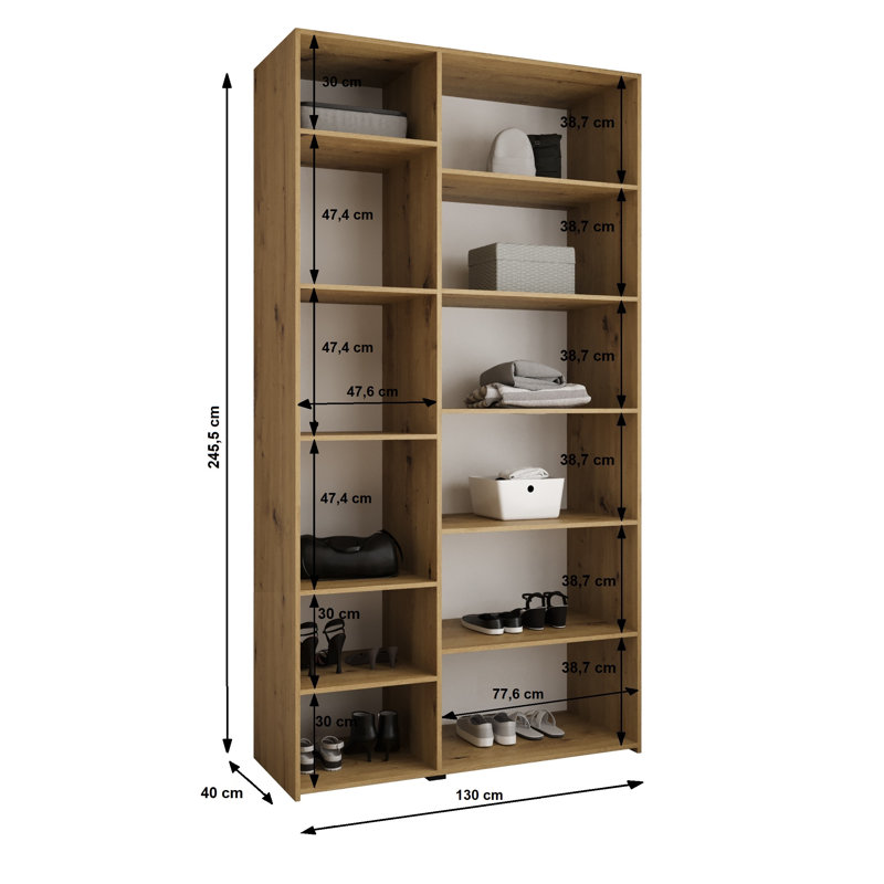 3 Door Manufactured Wood Wardrobe, 245cm H x 130cm W x 40cm D, White Matt/Black Hanlde