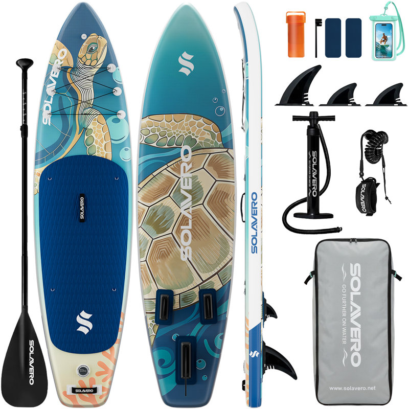 Inflatable Paddle Board With Exceptional Load Capacity, Complete With SUP Accessories, 3 Removable Fins, And 3-Piece Adjustable Single Paddle. This Non-Slip Adult Paddleboard Comes In A Variety Of Designs And Sizes.