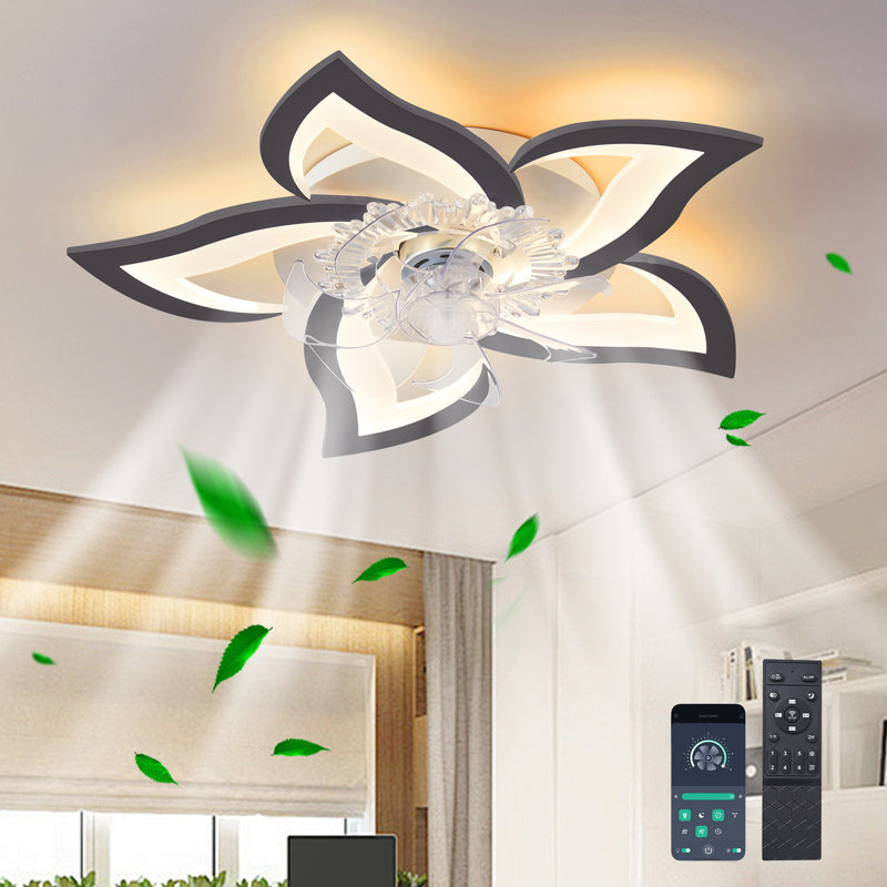 Ventilateur de plafond encastré à intensité variable à 7 pales avec lumière DEL et télécommande Izzabella, Noir