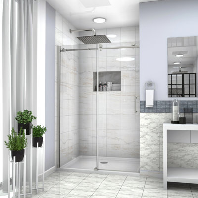 Paroi de douche coulissante simple l 48 po x H 76 po, chrome