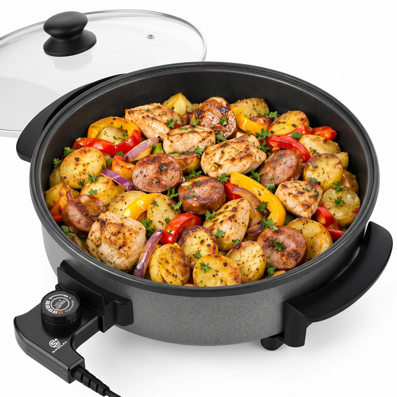 SUPERLEX Non Stick Electric Skillet Sandwich Maker & Panini Press with Glass Lid