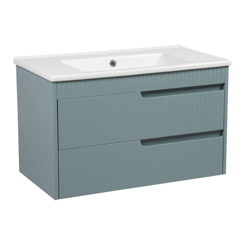 Ensemble de meuble-lavabo mural avec lavabo Jakki-W_Modern, Vert clair mat