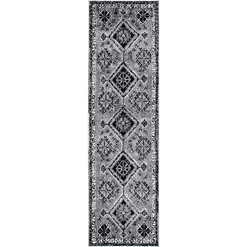 Tapis gris / noir Southwestern, Tapis de couloir 2 pi 3 po x 8 pi