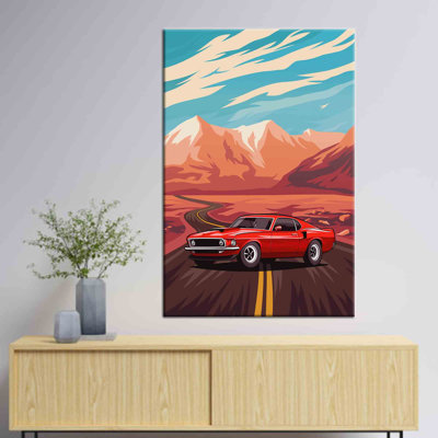 Red American Muscle Car Artwork on High-Quality Canvas Perfect for Modern Home and Office Decor