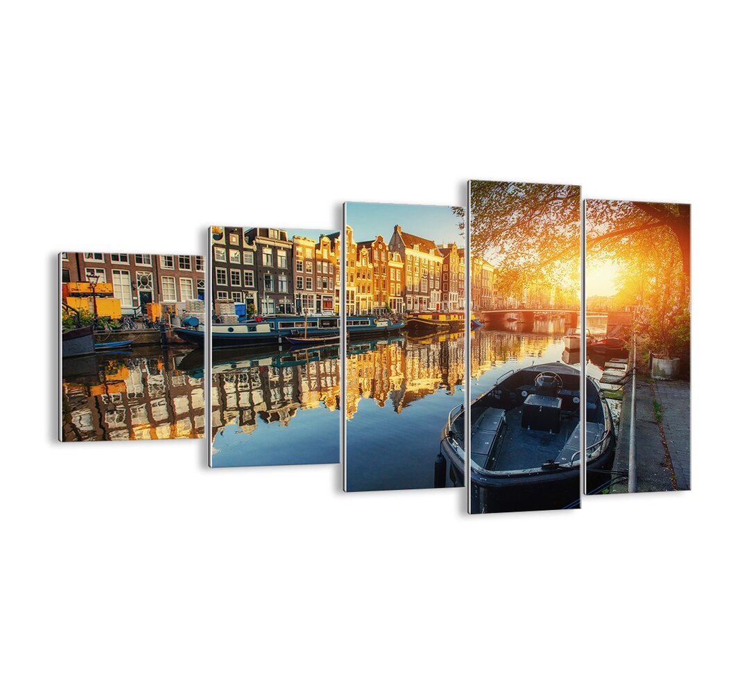 5-tlg. Glasbilder-Set - Fotografie „Morning in Amsterdam”