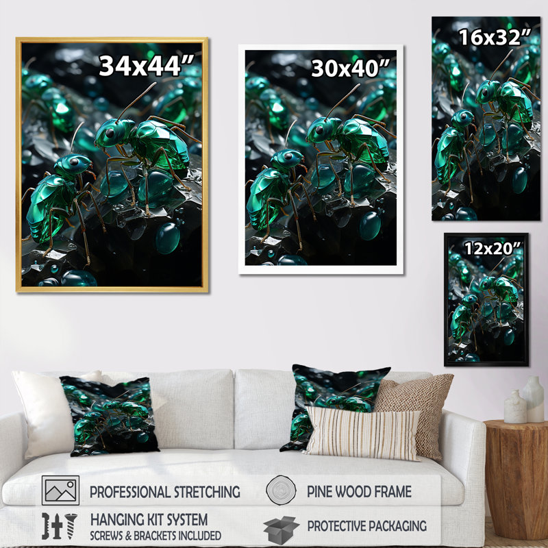 " Emerald Explorations Ants ", 20" H x 12" W x 1" D, Black Floater Frame