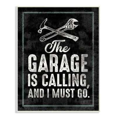 « garage is calling work », art textuel sur motif de pièce