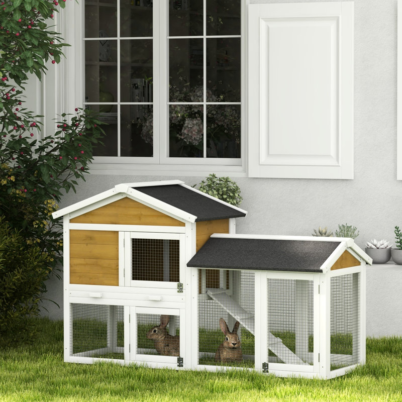 58 po en bois pour les petits animaux, avec un toit en asphalte fiable, un plateau amovible facile à nettoyer, des portes verrouillables et un toit en rampe sécuritaire pour animaux, facile à entretenir,