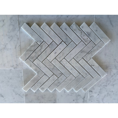Carrara Herringbone 1"x3" Polished Mosaic Tile