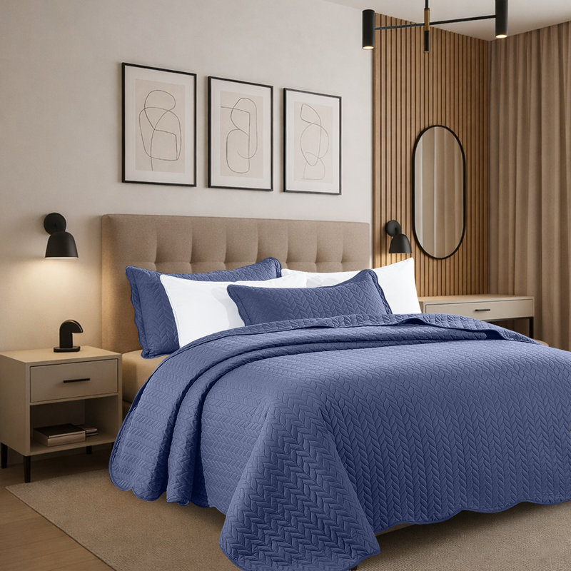 Modern Embossed Microfiber Twin Quilt Set, Navy