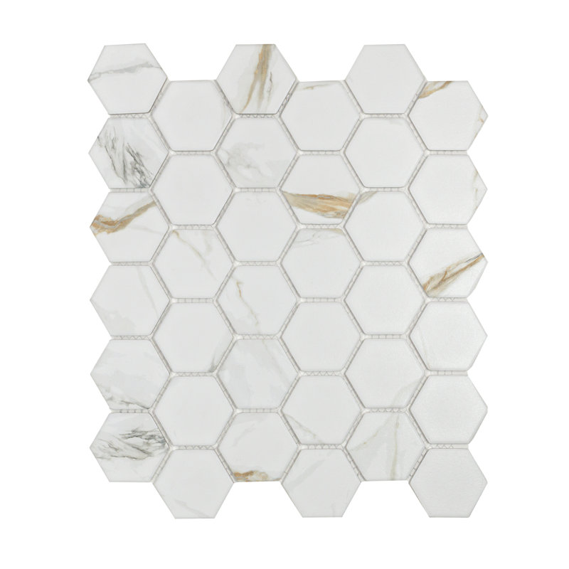 Calacatta Gold 2" x 2" Hexagon Porcelain Mosaic Tile