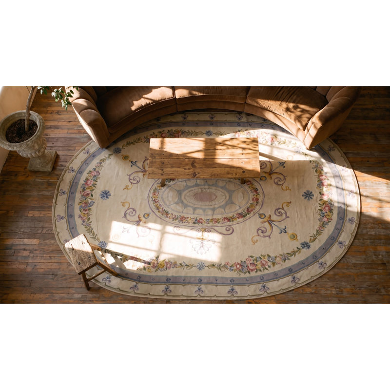 Oval Shape Antique Late 19th Century Room Size French Aubusson Carpet