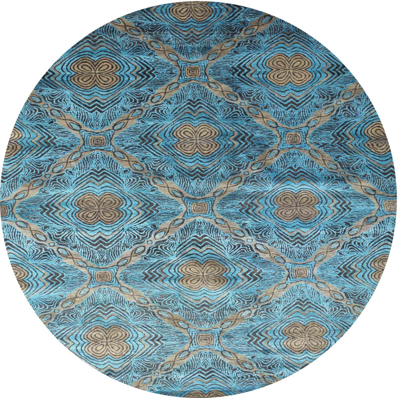 Tapis de zone bleu contemporain, Rond 3 pi